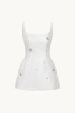 Cute A line Square Neckline White Satin Short Homecoming Dress 19th Birthday Outfits HZ1024
