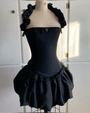Vintage A line Strapless Short Black Homecoming Dress 19th Birthday Outfits HZ1024