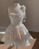 Vintage Appliques Short Spaghetti Straps 3D Flowers Homecoming Dress Birthday Outfits HZ1024