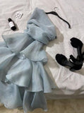 Simple Blue Short Party Homecoming Dress Birthday Outfits HZ1024