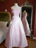 Vintage A Line Spaghetti Straps Pink Long Prom Dresses HZ1024