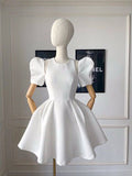 Elegant A Line Scoop Neckline Short Sleeves White Homecoming Dress Birthday Outfits HZ1024