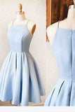 Satin Light blue Simple Short Mini Homecoming dress For Teens Birthday Outfits HZ1024