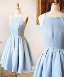 Satin Light blue Simple Short Mini Homecoming dress For Teens Birthday Outfits HZ1024