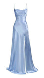 Vintage Mermaid Spaghetti Straps Custom Light Sky Blue Slit Long Prom Dresses HZ1024
