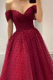 Ball Gown Off Shoulder Burgundy Tulle Tea Length Prom Dresses Homecoming Dress HZ1024