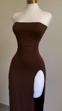 Vintage Sheath Strapless Slit Homecoming Dress 19th Birthday Outfits HZ1024