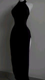 Vintage Sheath High Neckline Black Long Prom Dress HZ1024
