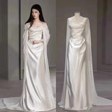 Fairytale White Satin Wedding Dress Simple Two Wear Slim Travel Photography Satin Outgoing Dresses HZ1024