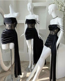 Elegant Sheath Strapless Black Satin Homecoming Dress Birthday Outfits HZ1024