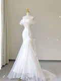 Vintage Mermaid Off The Shoulder Long White Wedding Dresses HZ1024