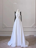 A Line Straps White Satin Long Prom Dress HZ1024