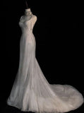 Fairytale Mermaid Straps Long Sequin Backless Wedding Dresses HZ1024