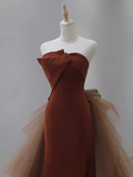 Sexy Mermaid Strapless Sleeveless Satin Long Prom Dress HZ1024