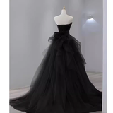 Sexy Mermaid Strapless Sleeveless Black Satin Long Prom Dress HZ1024