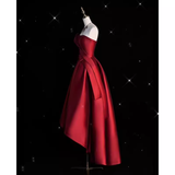 Sexy High Low Strapless Satin Burgundy Long Prom Dresses HZ1024