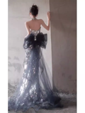 Shiny Memaid Strapless Sequin Prom Dress Long Silver Evening Dress HZ1024