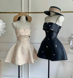 Simple Spaghetti Straps Sleeveless Beaded Satin A-Line Mini Homecoming Dress HZ1024
