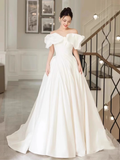 Vintage Ball Gown Off The Shoulder White Long Wedding Dresses HZ1024