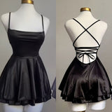 Vintage A line Straps Black Birthday Outfits Homecoming Dress HZ1024