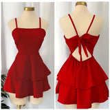 Vintage A line Straps Red Birthday Outfits Bow Homecoming Dress HZ1024