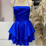 Vintage A line Halter Royal Blue Birthday Outfits Satin Homecoming Dress HZ1024