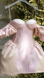 Modest A line Off The Shoulder Short Sleeves Pink Birthday Outfits Homecoming Dress HZ1024