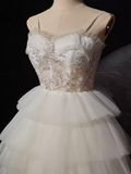 Sexy High Low Straps Sleeveless White Tulle Long Prom Dress HZ1024