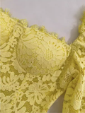 Sexy A Line Square Neckline Lace Yellow Long Prom Dresses HZ1024