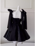 Sexy A line Straps Black Satin Birthday Outfit Homecoming Dresses HZ1024