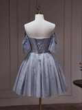 Sexy A line Off The Shoulder Tulle Gray Blue Homecoming Dresses HZ1024