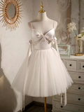 Sexy A line Spaghetti Straps Tulle White Short Homecoming Dresses HZ1024