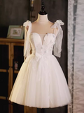 Sexy A line Straps Tulle White Short Homecoming Dresses HZ1024