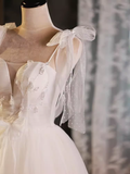 Sexy A line Straps Tulle White Short Homecoming Dresses HZ1024