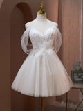 Sexy A line Off The Shoulder Tulle White Short Homecoming Dresses HZ1024