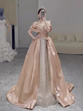 Simple Ball Gown Off The Shoulder Satin Long Prom Dresses HZ1024