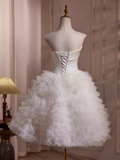 Ball Gown Strapless White Satin Homecoming Dress 18th Birthday Outfits HZ1024