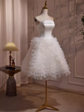 Ball Gown Strapless White Satin Homecoming Dress 18th Birthday Outfits HZ1024