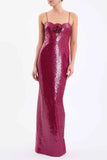 Sexy Sheath Spaghetti Straps Burgundy Sleeveless Long Sequin Prom Dress Evening Dresses HZ1024