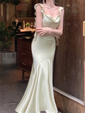 Modest Mermaid Sleeveless Mint Green Long Prom Dress HZ1024