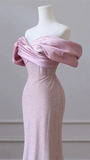 Modest Mermaid Off The Shoulder Sequin Pink Long Prom Dress HZ1024