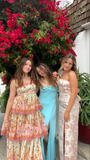 Modest Ball Gown Spaghetti Straps Pink Flowers Long Prom Dress HZ1024
