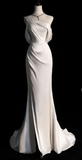 Simple Mermaid Strapless Sleeveless Satin White Long Prom Dress HZ1024