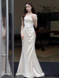 Vintage Mermaid Sleeveless Silk Satin Long Prom Dresses HZ1024