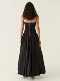 Fancy Sheath Strapless Satin Slit Black Sexy Long Prom Dresses HZ1024
