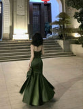 Sexy Mermaid Straps Green Party Dresses Satin Prom Dresses HZ1024