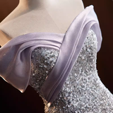 Sparkly Mermaid Off The Shoulder Sequin Lilac Long Prom Dresses HZ1024