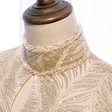 Sparkly A line High Neckline Sequin Gold Long Prom Dresses HZ1024