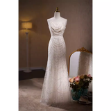 Luxury Mermaid Sweetheart Tulle Sequin White Wedding Dresses With Removable Bownot HZ1024