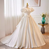 Vintage Ball Gown White Satin Long Wedding Dresses HZ1024